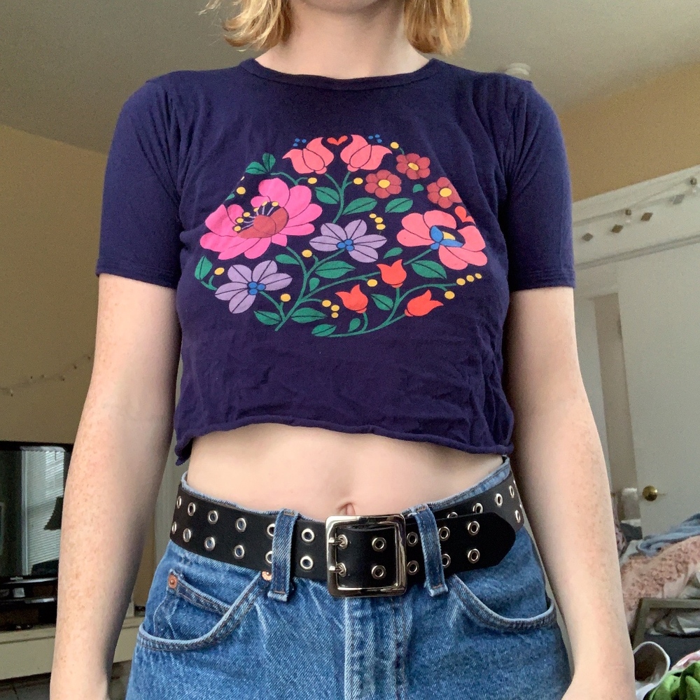 Navy blue floral graphic T